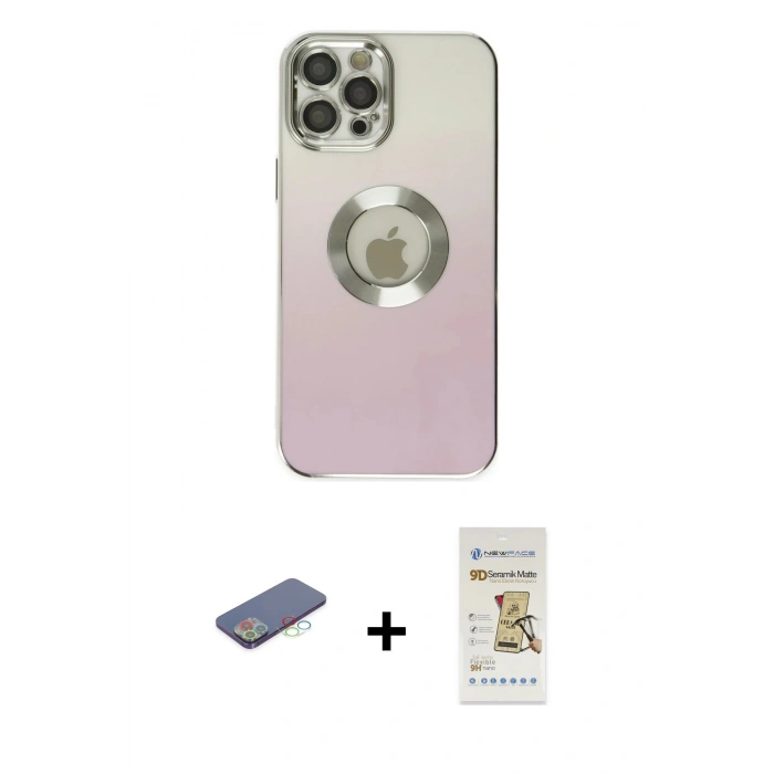 MARSİLYAN™- iPhone 12 Pro Max Kılıf Kutup Yansıma Özel Seri - Siyah Mat Seramik Nano Ekran Koruyucu + Renkli Kamera Lens Koruma Cam - MI