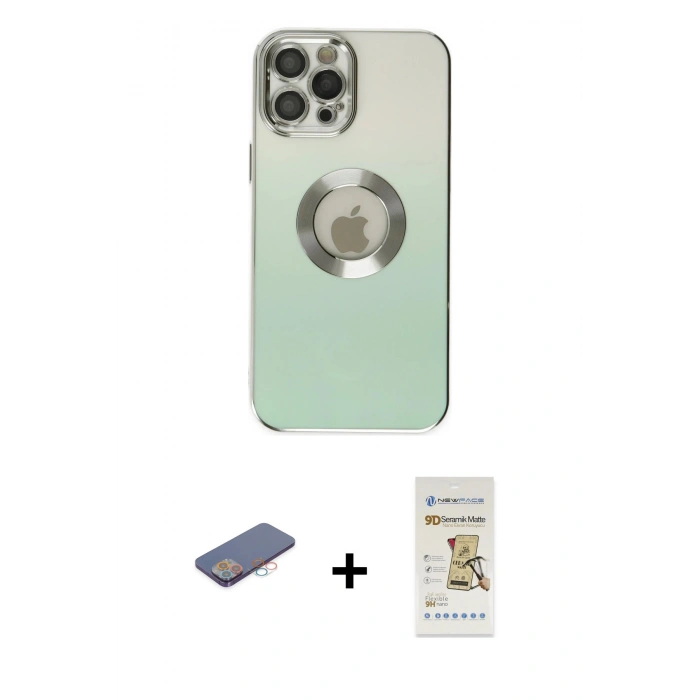 MARSİLYAN™- iPhone 12 Pro Max Kılıf Kutup Yansıma Özel Seri - Siyah Mat Seramik Nano Ekran Koruyucu + Renkli Kamera Lens Koruma Cam - PE