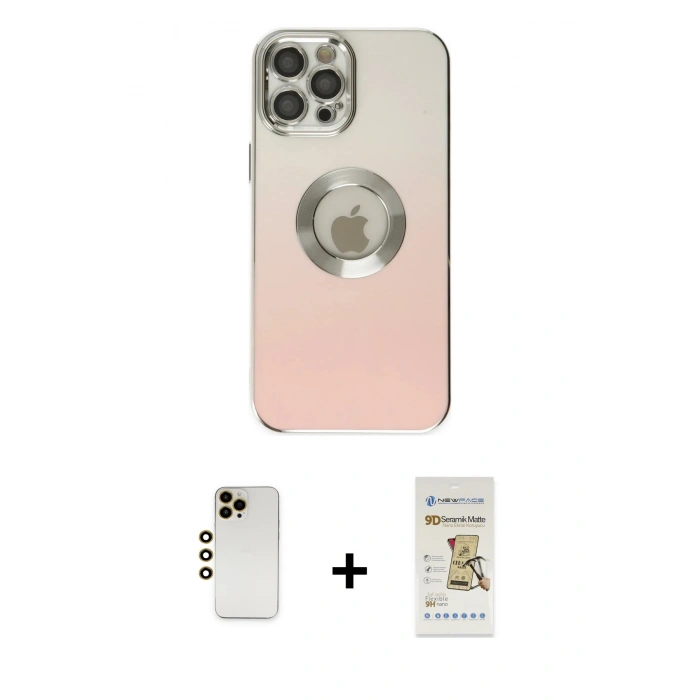 MARSİLYAN™- iPhone 12 Pro Max Kılıf Kutup Yansıma Özel Seri - Siyah Mat Seramik Nano Ekran Koruyucu + Shine Kamera Lens - GD