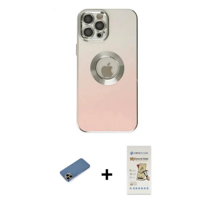 MARSİLYAN™- iPhone 12 Pro Max Kılıf Kutup Yansıma Özel Seri - Siyah Mat Seramik Nano Ekran Koruyucu + Shine Kamera Lens Koruma Cam - GD