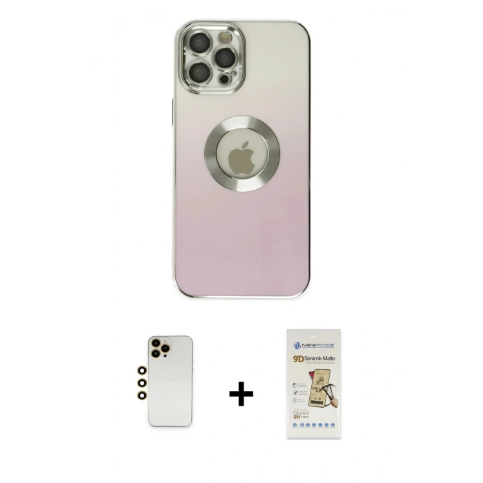 MARSİLYAN™- iPhone 12 Pro Max Kılıf Kutup Yansıma Özel Seri - Siyah Mat Seramik Nano Ekran Koruyucu + Shine Kamera Lens - GD