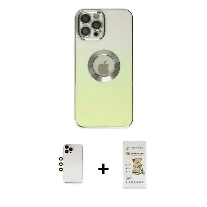 MARSİLYAN™- iPhone 12 Pro Max Kılıf Kutup Yansıma Özel Seri - Siyah Mat Seramik Nano Ekran Koruyucu + Shine Kamera Lens - GD
