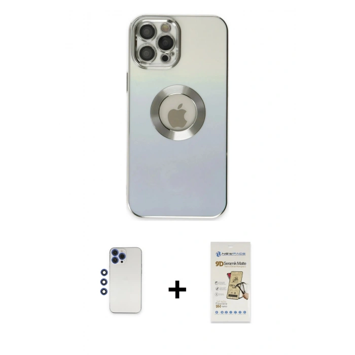 MARSİLYAN™- iPhone 12 Pro Max Kılıf Kutup Yansıma Özel Seri - Siyah Mat Seramik Nano Ekran Koruyucu + Shine Kamera Lens - LT