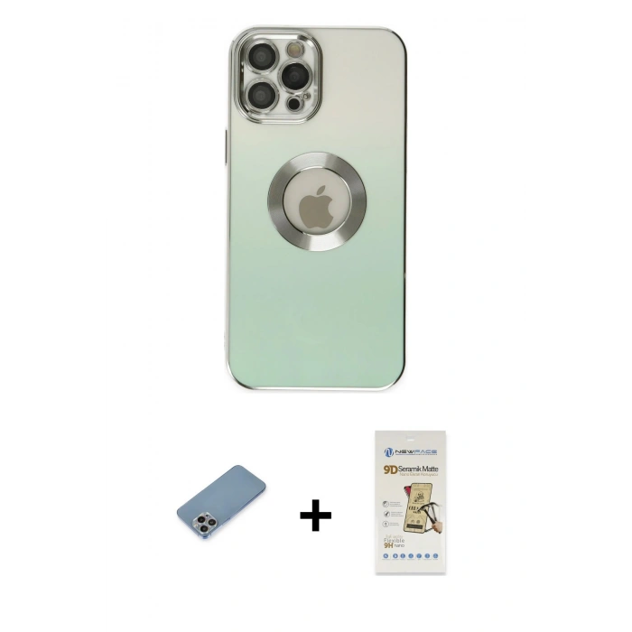 MARSİLYAN™- iPhone 12 Pro Max Kılıf Kutup Yansıma Özel Seri - Siyah Mat Seramik Nano Ekran Koruyucu + Shine Kamera Lens Koruma Cam - GI