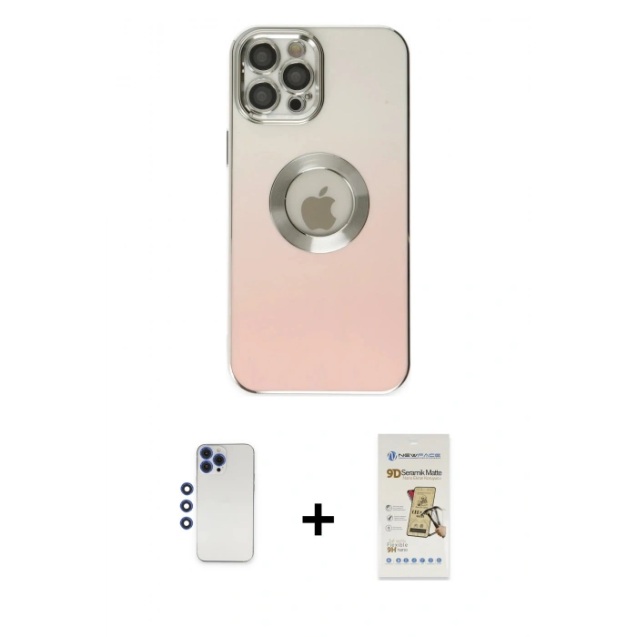 MARSİLYAN™- iPhone 12 Pro Max Kılıf Kutup Yansıma Özel Seri - Siyah Mat Seramik Nano Ekran Koruyucu + Shine Kamera Lens - LT