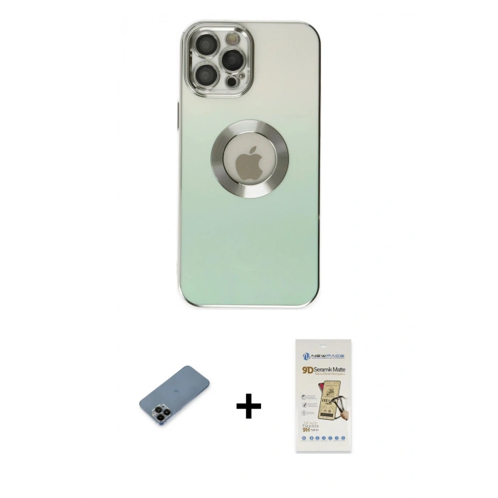 MARSİLYAN™- iPhone 12 Pro Max Kılıf Kutup Yansıma Özel Seri - Siyah Mat Seramik Nano Ekran Koruyucu + Shine Kamera Lens Koruma Cam - SH