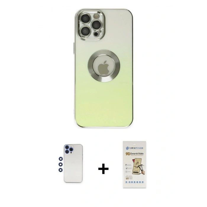 MARSİLYAN™- iPhone 12 Pro Max Kılıf Kutup Yansıma Özel Seri - Siyah Mat Seramik Nano Ekran Koruyucu + Shine Kamera Lens - LT