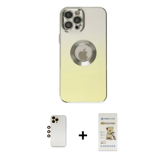 MARSİLYAN™- iPhone 12 Pro Max Kılıf Kutup Yansıma Özel Seri - Siyah Mat Seramik Nano Ekran Koruyucu + Shine Kamera Lens - GD