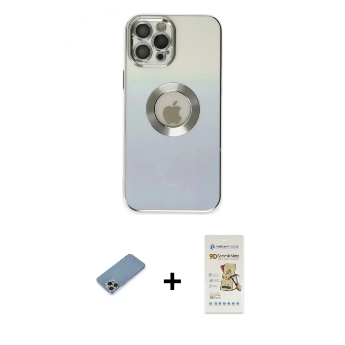 MARSİLYAN™- iPhone 12 Pro Max Kılıf Kutup Yansıma Özel Seri - Siyah Mat Seramik Nano Ekran Koruyucu + Shine Kamera Lens Koruma Cam - GI