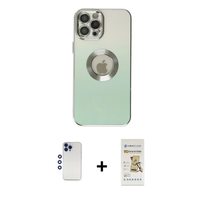 MARSİLYAN™- iPhone 12 Pro Max Kılıf Kutup Yansıma Özel Seri - Siyah Mat Seramik Nano Ekran Koruyucu + Shine Kamera Lens - LT
