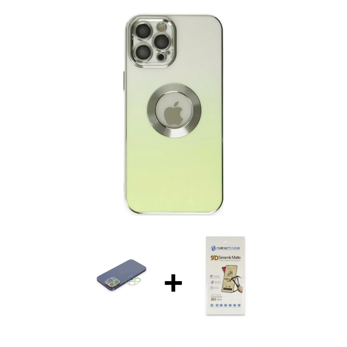 MARSİLYAN™- iPhone 12 Pro Max Kılıf Kutup Yansıma Özel Seri - Siyah Mat Seramik Nano Ekran Koruyucu + Renkli Kamera Lens Koruma Cam - YL