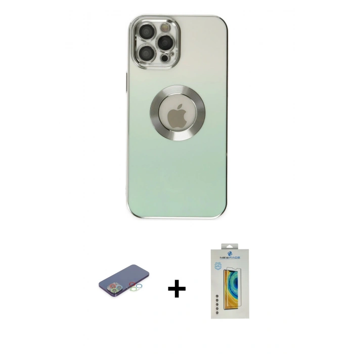 MARSİLYAN™- iPhone 12 Pro Max Kılıf Kutup Yansıma Özel Seri - Siyah Polymer Nano Ekran Koruyucu + Renkli Kamera Lens Koruma Cam - MI