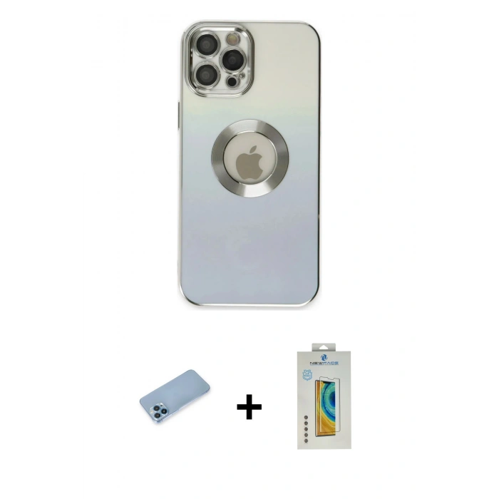 MARSİLYAN™- iPhone 12 Pro Max Kılıf Kutup Yansıma Özel Seri - Siyah Polymer Nano Ekran Koruyucu + Shine Kamera Lens Koruma Cam - MI