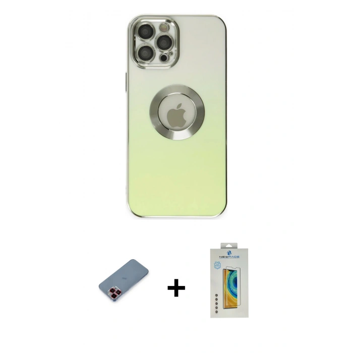 MARSİLYAN™- iPhone 12 Pro Max Kılıf Kutup Yansıma Özel Seri - Siyah Polymer Nano Ekran Koruyucu + Metal Kamera Lens Koruma Cam - KI