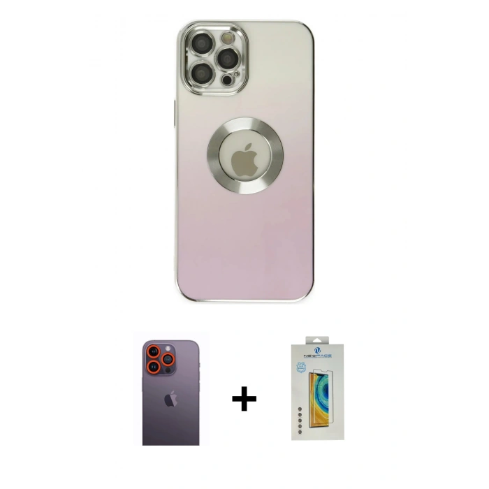 MARSİLYAN™- iPhone 12 Pro Max Kılıf Kutup Yansıma Özel Seri - Siyah Polymer Nano Ekran Koruyucu + Neon Fosforlu Kamera Lens - TU