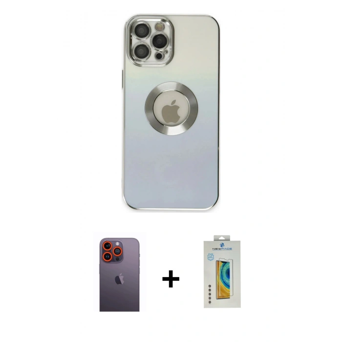MARSİLYAN™- iPhone 12 Pro Max Kılıf Kutup Yansıma Özel Seri - Siyah Polymer Nano Ekran Koruyucu + Neon Fosforlu Kamera Lens - TU