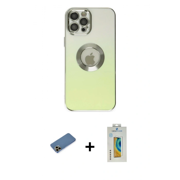 MARSİLYAN™- iPhone 12 Pro Max Kılıf Kutup Yansıma Özel Seri - Siyah Polymer Nano Ekran Koruyucu + Shine Kamera Lens Koruma Cam - GD