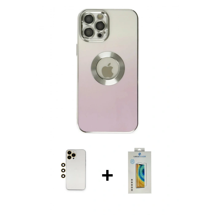 MARSİLYAN™- iPhone 12 Pro Max Kılıf Kutup Yansıma Özel Seri - Siyah Polymer Nano Ekran Koruyucu + Shine Kamera Lens - GD