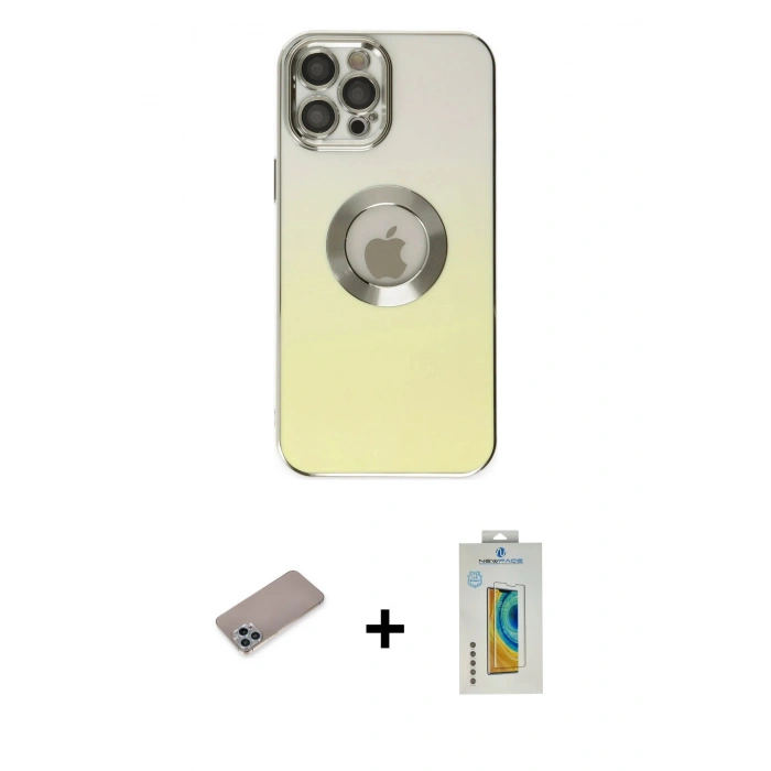 MARSİLYAN™- iPhone 12 Pro Max Kılıf Kutup Yansıma Özel Seri - Siyah Polymer Nano Ekran Koruyucu + Shine Kamera Lens Koruma Cam - SABE