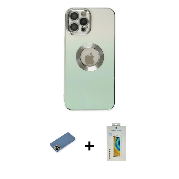 MARSİLYAN™- iPhone 12 Pro Max Kılıf Kutup Yansıma Özel Seri - Siyah Polymer Nano Ekran Koruyucu + Shine Kamera Lens Koruma Cam - GD