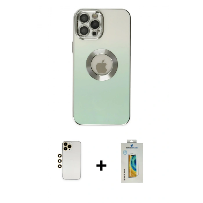 MARSİLYAN™- iPhone 12 Pro Max Kılıf Kutup Yansıma Özel Seri - Siyah Polymer Nano Ekran Koruyucu + Shine Kamera Lens - GD