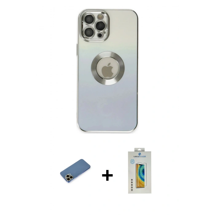 MARSİLYAN™- iPhone 12 Pro Max Kılıf Kutup Yansıma Özel Seri - Siyah Polymer Nano Ekran Koruyucu + Shine Kamera Lens Koruma Cam - GD