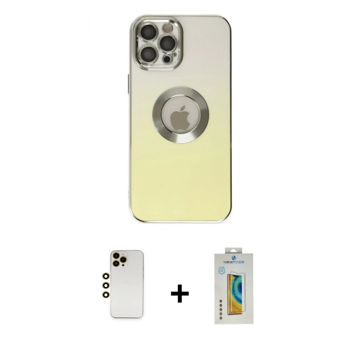MARSİLYAN™- iPhone 12 Pro Max Kılıf Kutup Yansıma Özel Seri - Siyah Polymer Nano Ekran Koruyucu + Shine Kamera Lens - GD