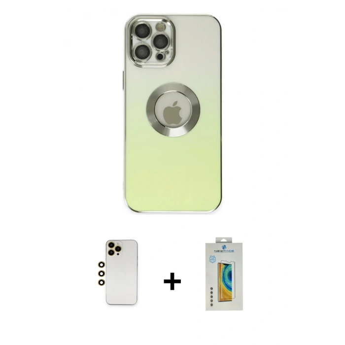 MARSİLYAN™- iPhone 12 Pro Max Kılıf Kutup Yansıma Özel Seri - Siyah Polymer Nano Ekran Koruyucu + Shine Kamera Lens - GD