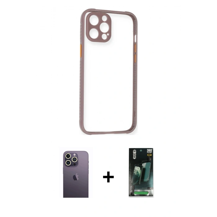 MARSİLYAN™- iPhone 12 Pro Max Kılıf Nova Asil Özel Seri - Şeffaf 360 Full Body Arka Koruyucu + Beyaz Neon Fosforlu Kamera Lens