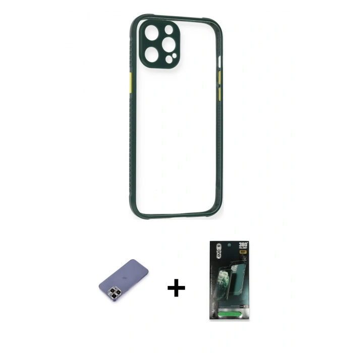 MARSİLYAN™- iPhone 12 Pro Max Kılıf Nova Asil Özel Seri - Şeffaf 360 Full Body Arka Koruyucu + Metal Kamera Lens Koruma Cam - GD