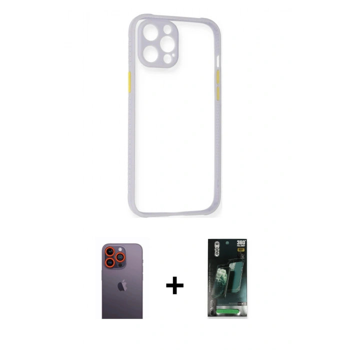 MARSİLYAN™- iPhone 12 Pro Max Kılıf Nova Asil Özel Seri - Şeffaf 360 Full Body Arka Koruyucu + Neon Fosforlu Kamera Lens - TU