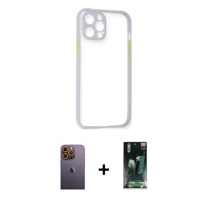 MARSİLYAN™- iPhone 12 Pro Max Kılıf Nova Asil Özel Seri - Şeffaf 360 Full Body Arka Koruyucu + Neon Fosforlu Kamera Lens - SI
