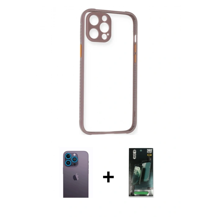 MARSİLYAN™- iPhone 12 Pro Max Kılıf Nova Asil Özel Seri - Şeffaf 360 Full Body Arka Koruyucu + Neon Fosforlu Kamera Lens - MI