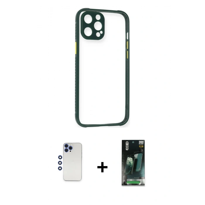 MARSİLYAN™- iPhone 12 Pro Max Kılıf Nova Asil Özel Seri - Şeffaf 360 Full Body Arka Koruyucu + Shine Kamera Lens - LT