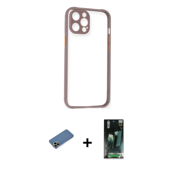 MARSİLYAN™- iPhone 12 Pro Max Kılıf Nova Asil Özel Seri - Şeffaf 360 Full Body Arka Koruyucu + Shine Kamera Lens Koruma Cam - GD