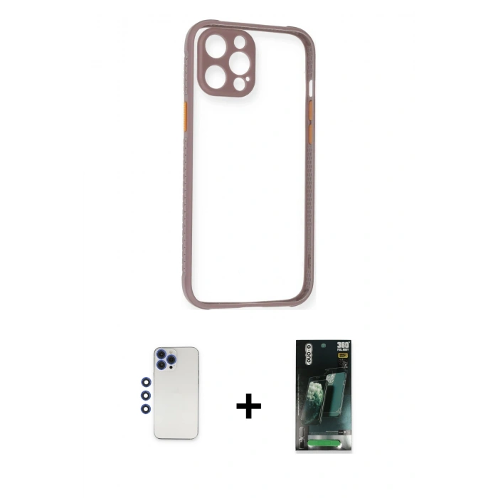 MARSİLYAN™- iPhone 12 Pro Max Kılıf Nova Asil Özel Seri - Şeffaf 360 Full Body Arka Koruyucu + Shine Kamera Lens - LT