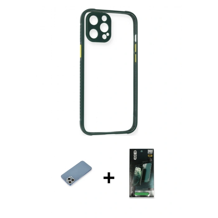 MARSİLYAN™- iPhone 12 Pro Max Kılıf Nova Asil Özel Seri - Şeffaf 360 Full Body Arka Koruyucu + Shine Kamera Lens Koruma Cam - GS