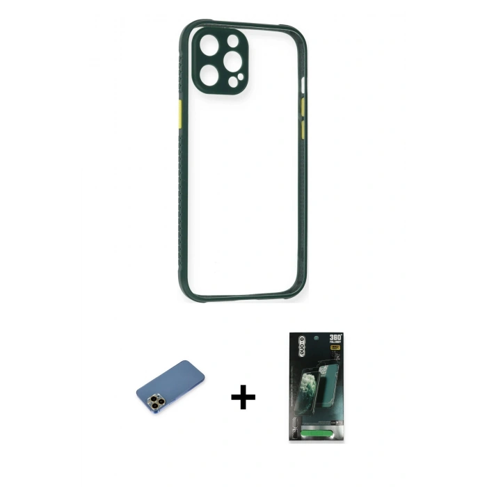 MARSİLYAN™- iPhone 12 Pro Max Kılıf Nova Asil Özel Seri - Şeffaf 360 Full Body Arka Koruyucu + Shine Kamera Lens Koruma Cam - GD