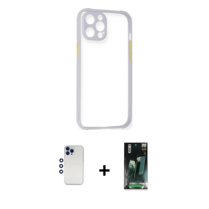 MARSİLYAN™- iPhone 12 Pro Max Kılıf Nova Asil Özel Seri - Şeffaf 360 Full Body Arka Koruyucu + Shine Kamera Lens - LT