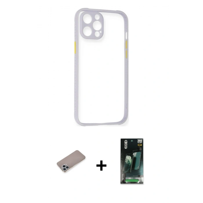 MARSİLYAN™- iPhone 12 Pro Max Kılıf Nova Asil Özel Seri - Şeffaf 360 Full Body Arka Koruyucu + Shine Kamera Lens Koruma Cam - SABE