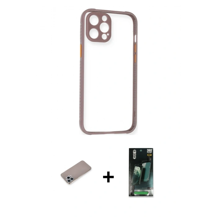 MARSİLYAN™- iPhone 12 Pro Max Kılıf Nova Asil Özel Seri - Şeffaf 360 Full Body Arka Koruyucu + Shine Kamera Lens Koruma Cam - SABE