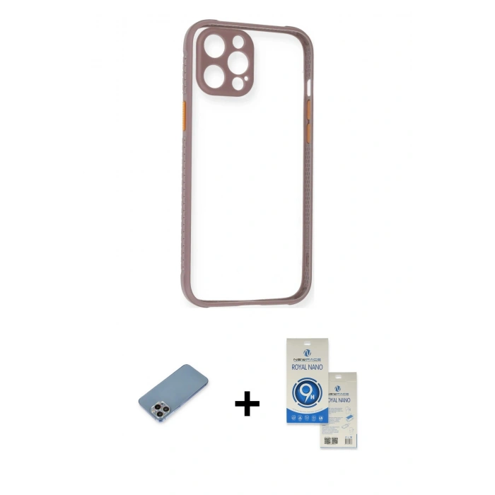 MARSİLYAN™- iPhone 12 Pro Max Kılıf Nova Asil Özel Seri - Şeffaf Royal Nano Ekran Koruyucu + Shine Kamera Lens Koruma Cam - GI