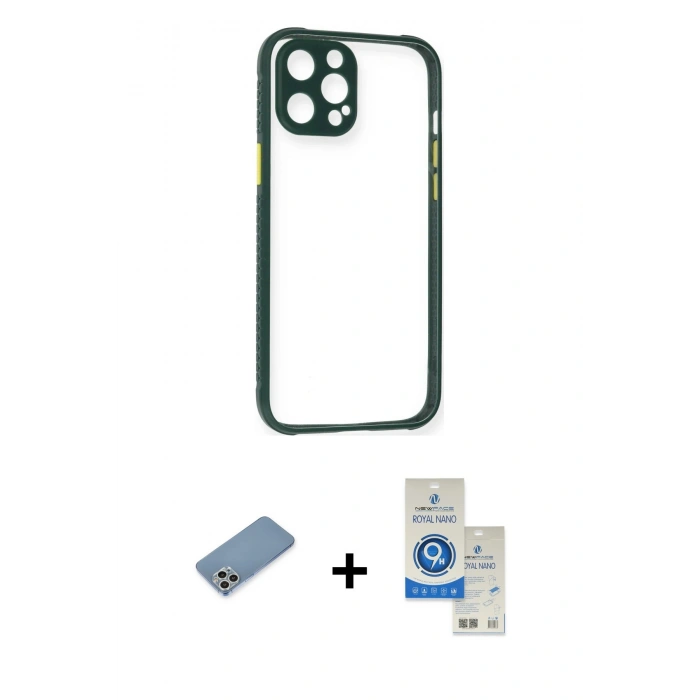 MARSİLYAN™- iPhone 12 Pro Max Kılıf Nova Asil Özel Seri - Şeffaf Royal Nano Ekran Koruyucu + Shine Kamera Lens Koruma Cam - GS