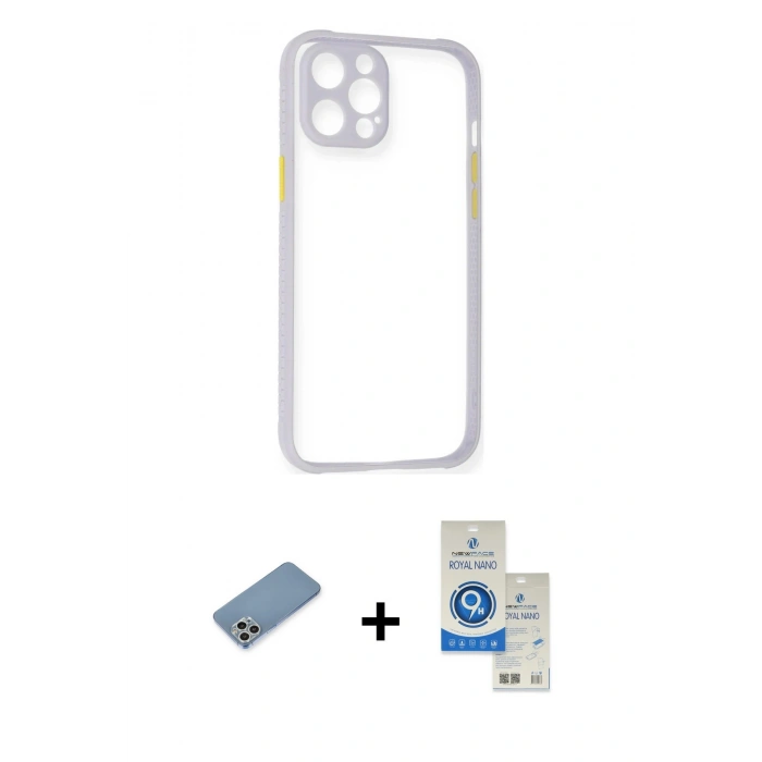 MARSİLYAN™- iPhone 12 Pro Max Kılıf Nova Asil Özel Seri - Şeffaf Royal Nano Ekran Koruyucu + Shine Kamera Lens Koruma Cam - GS