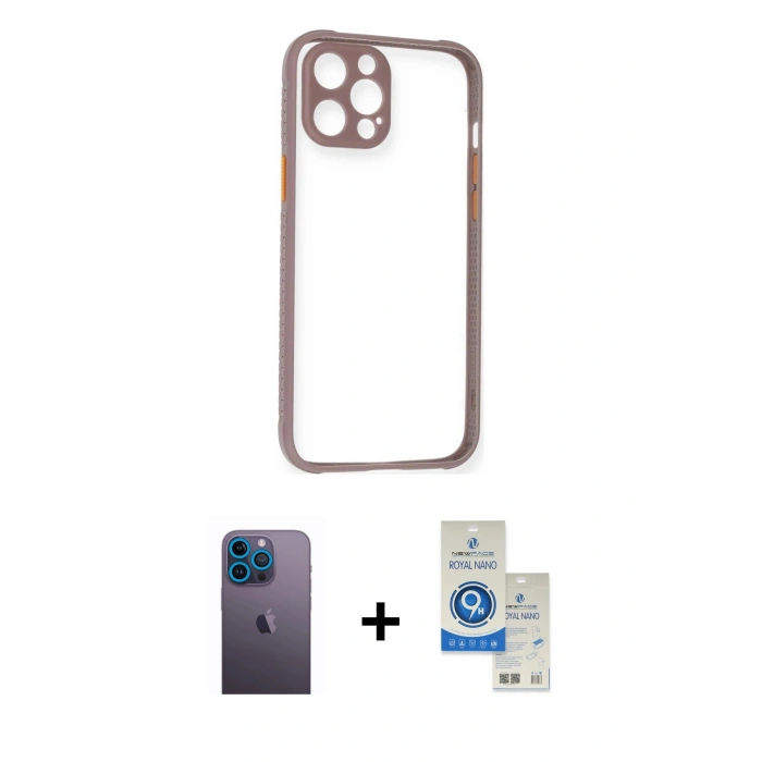 MARSİLYAN™- iPhone 12 Pro Max Kılıf Nova Asil Özel Seri - Şeffaf Royal Nano Ekran Koruyucu + Neon Fosforlu Kamera Lens - MI