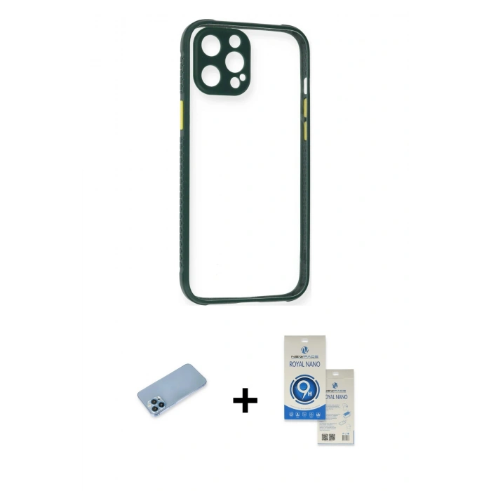 MARSİLYAN™- iPhone 12 Pro Max Kılıf Nova Asil Özel Seri - Şeffaf Royal Nano Ekran Koruyucu + Shine Kamera Lens Koruma Cam - MI