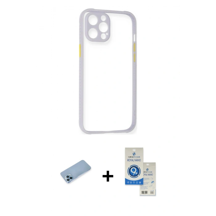 MARSİLYAN™- iPhone 12 Pro Max Kılıf Nova Asil Özel Seri - Şeffaf Royal Nano Ekran Koruyucu + Shine Kamera Lens Koruma Cam - MI
