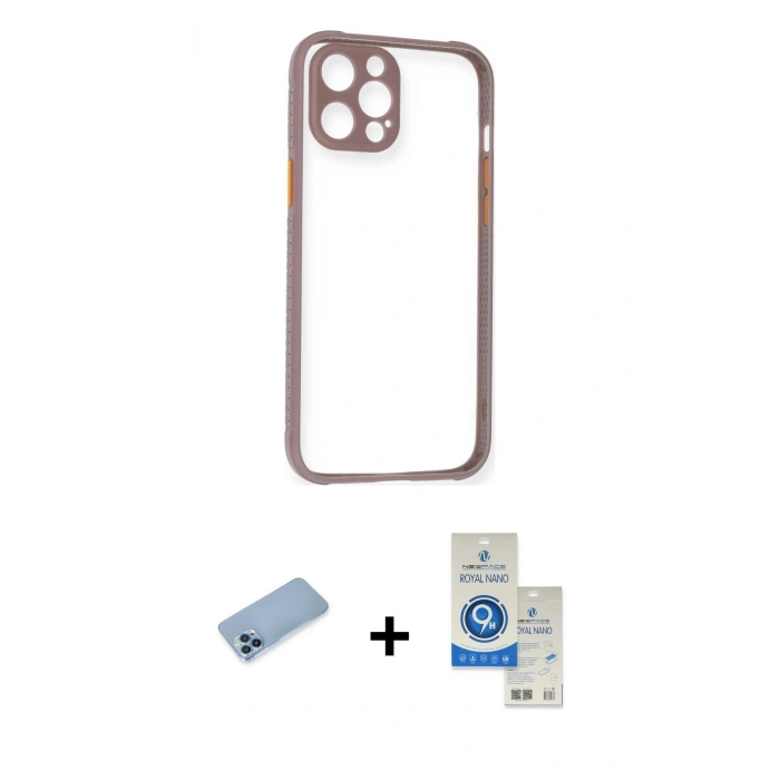 MARSİLYAN™- iPhone 12 Pro Max Kılıf Nova Asil Özel Seri - Şeffaf Royal Nano Ekran Koruyucu + Shine Kamera Lens Koruma Cam - MI