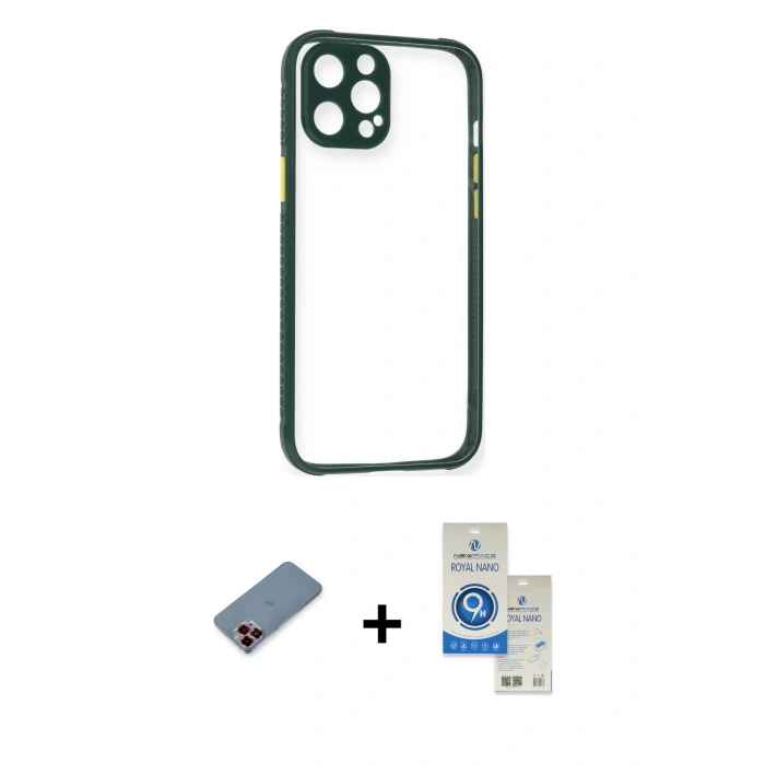 MARSİLYAN™- iPhone 12 Pro Max Kılıf Nova Asil Özel Seri - Şeffaf Royal Nano Ekran Koruyucu + Metal Kamera Lens Koruma Cam - KI