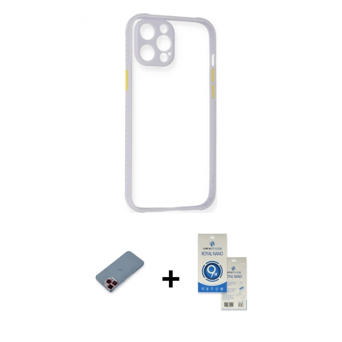 MARSİLYAN™- iPhone 12 Pro Max Kılıf Nova Asil Özel Seri - Şeffaf Royal Nano Ekran Koruyucu + Metal Kamera Lens Koruma Cam - KI